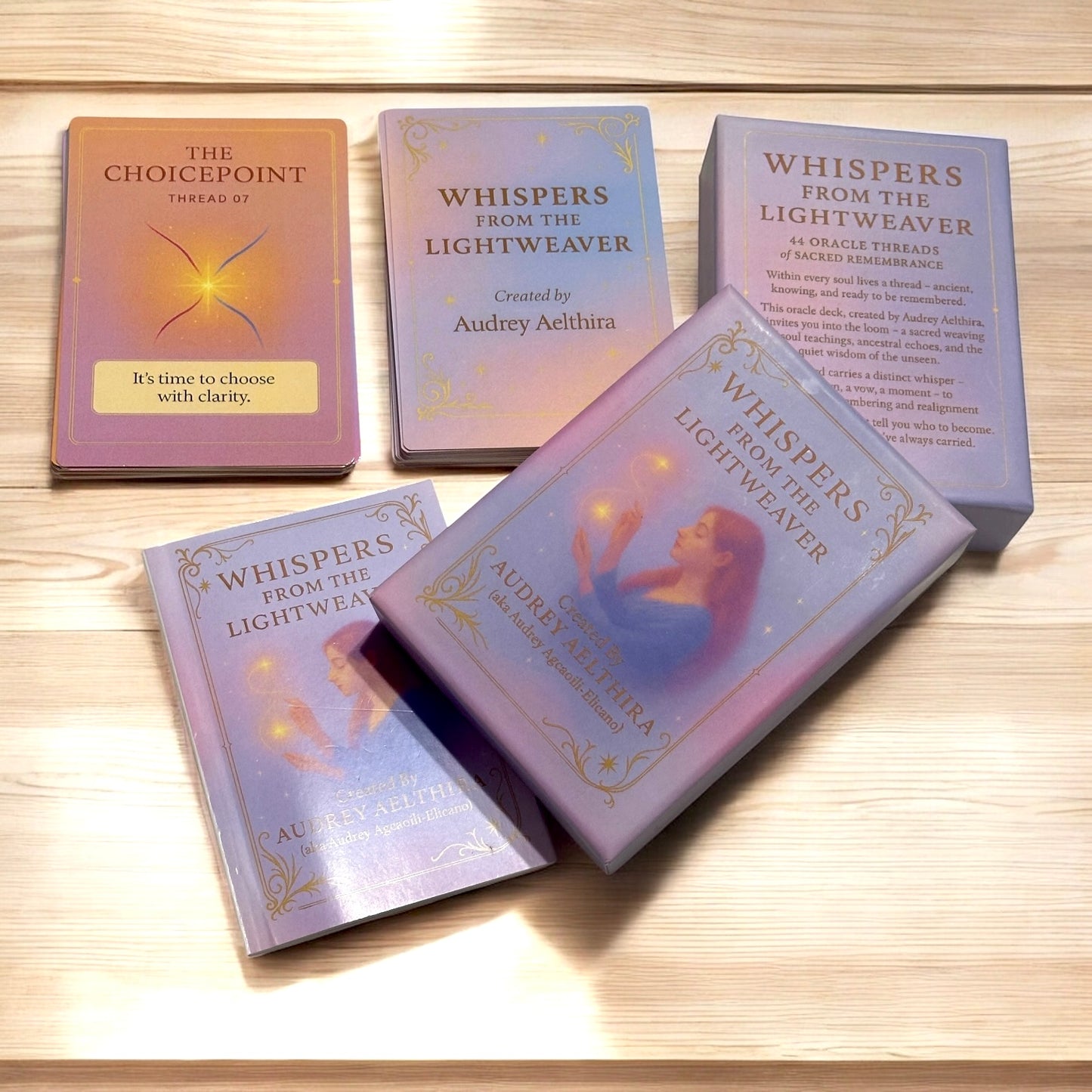Whispers from the Lightweaver, An Oracle Card Deck by Audrey Aelthira (Pre-Order) with FREE Crystal Wish Tree Bottle