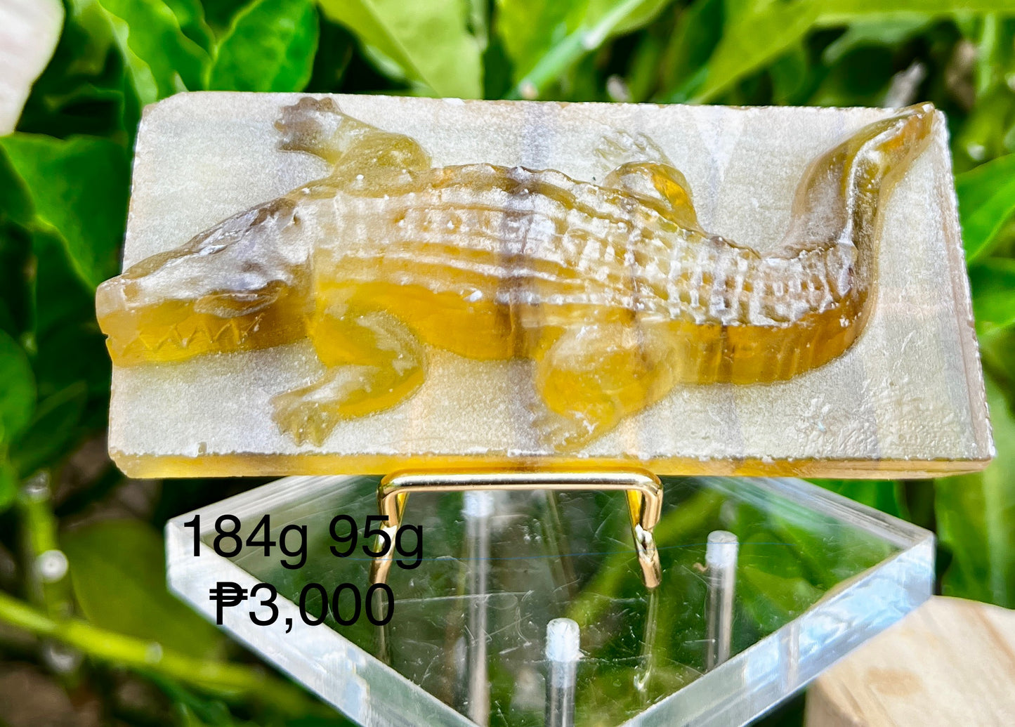 Yellow Fluorite Crocodile Carving Slab