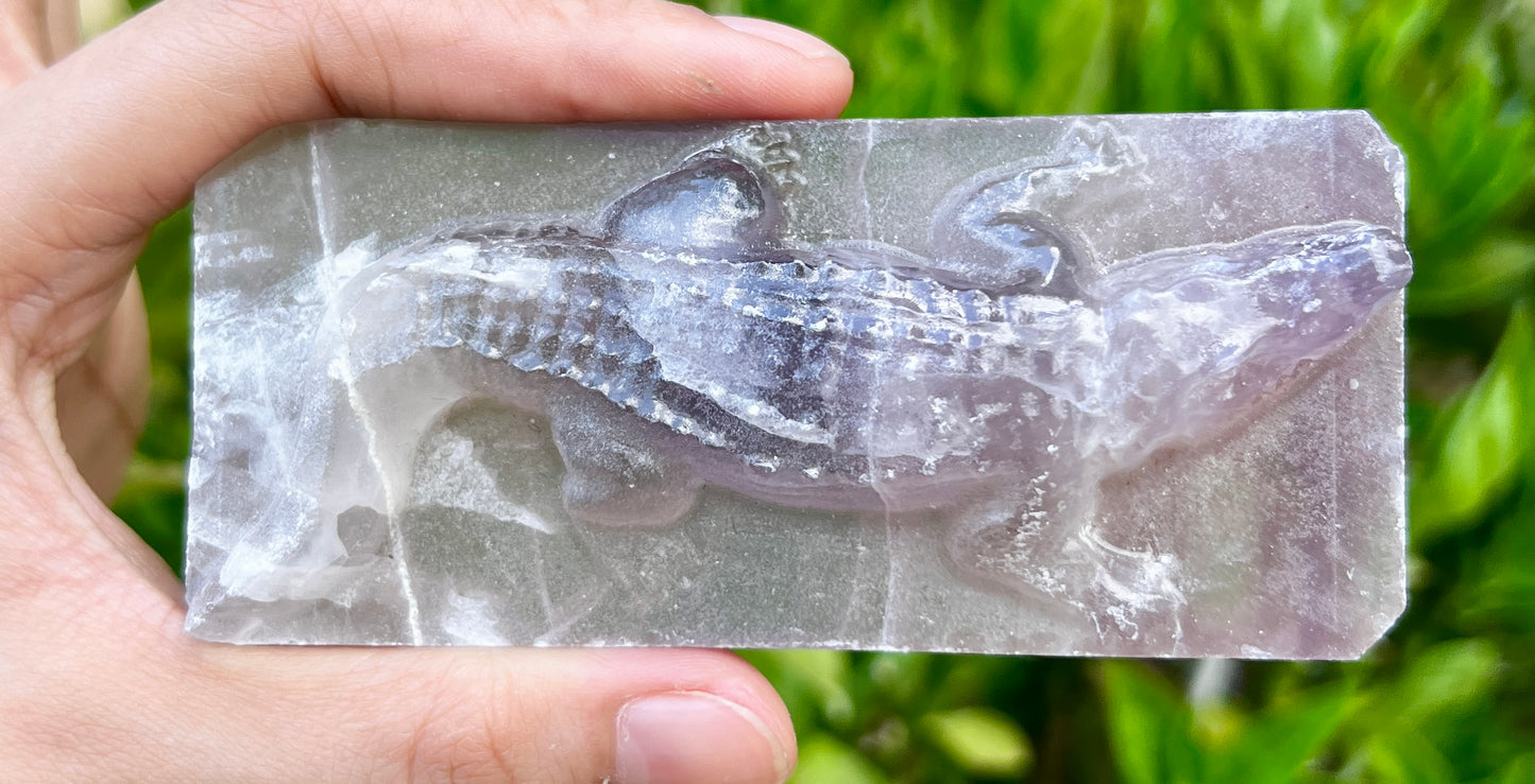Fluorite Crocodile Carving Slab