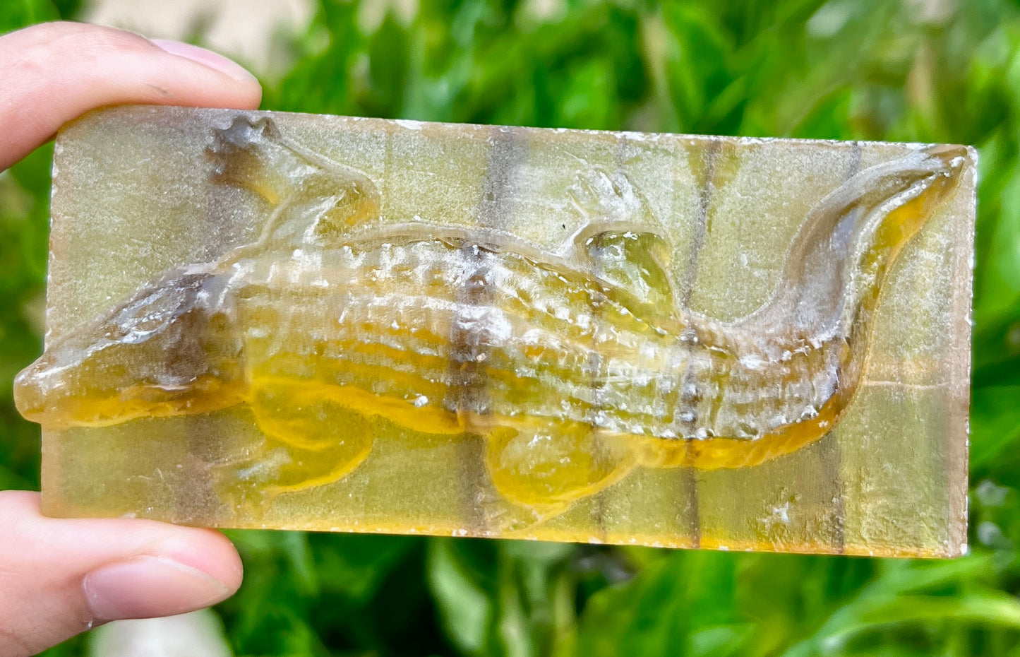 Yellow Fluorite Crocodile Carving Slab