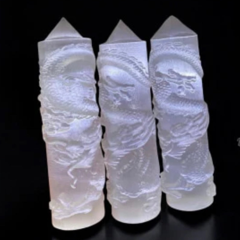 Selenite Dragon Tower (10cm) Morocco Light of the Ancients – Guardian of Clarity (Pre-coded, Activated)