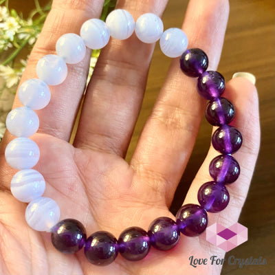 Aquarius Zodiac Remedy Bracelet (Blue Lace Agate& Amethyst) Enhancement Series 6.5 (Large)