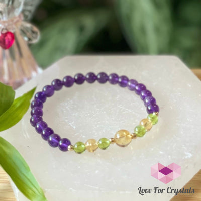 Attract Abundance Bracelet (Citrine Amethyst Peridot With 14K Gold-Filled Beads) 5.5