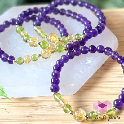 Attract Abundance Bracelet (Citrine Amethyst Peridot With 14K Gold-Filled Beads) 6.5