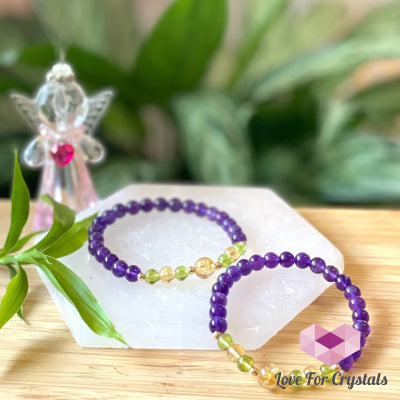 Attract Abundance Bracelet (Citrine Amethyst Peridot With 14K Gold-Filled Beads) 7.0