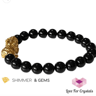 Black Obsidian 10Mm With Stainless Steel Pixiu 6.0 Bracelet