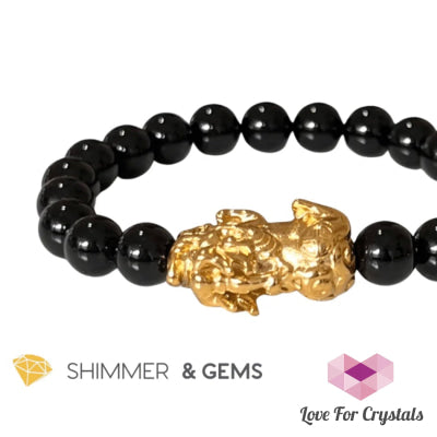 Black Obsidian 10Mm With Stainless Steel Pixiu Bracelet