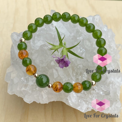 Career Luck Bracelet (Amber Taiwan Jade 14K Gold-Filled Beads) 6.5