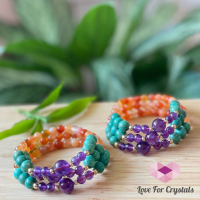 Confidence And Communication Bracelet (Carnelian Turquoise Amethyst With 14K Gold-Filled Beads)