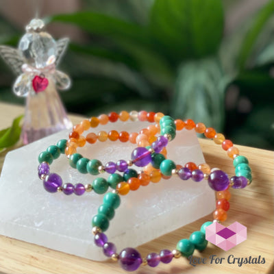 Confidence And Communication Bracelet (Carnelian Turquoise Amethyst With 14K Gold-Filled Beads)
