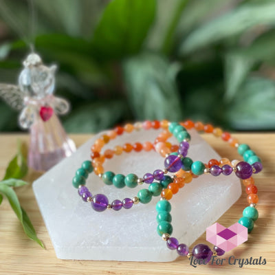 Confidence And Communication Bracelet (Carnelian Turquoise Amethyst With 14K Gold-Filled Beads)