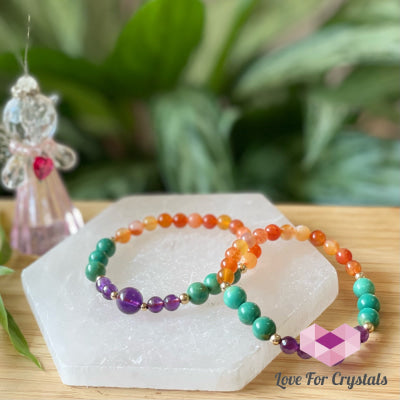 Confidence And Communication Bracelet (Carnelian Turquoise Amethyst With 14K Gold-Filled Beads) 5.5