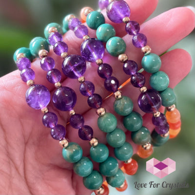 Confidence And Communication Bracelet (Carnelian Turquoise Amethyst With 14K Gold-Filled Beads)
