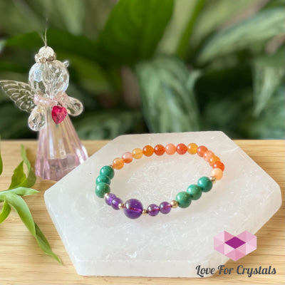 Confidence And Communication Bracelet (Carnelian Turquoise Amethyst With 14K Gold-Filled Beads)