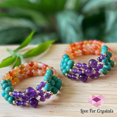 Confidence And Communication Bracelet (Carnelian Turquoise Amethyst With 14K Gold-Filled Beads) 6.0