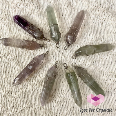 Fluorite Wire Wrapped Point Pendant (Silver Plated)