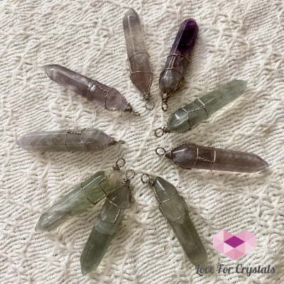Fluorite Wire Wrapped Point Pendant (Silver Plated)