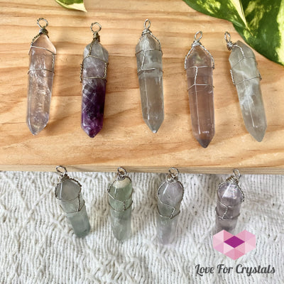 Fluorite Wire Wrapped Point Pendant (Silver Plated)