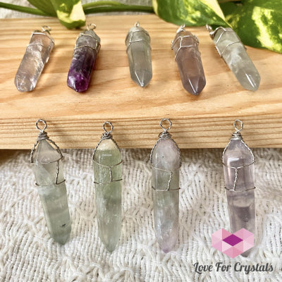 Fluorite Wire Wrapped Point Pendant (Silver Plated)