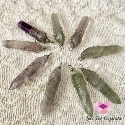Fluorite Wire Wrapped Point Pendant (Silver Plated)