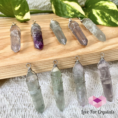 Fluorite Wire Wrapped Point Pendant (Silver Plated)