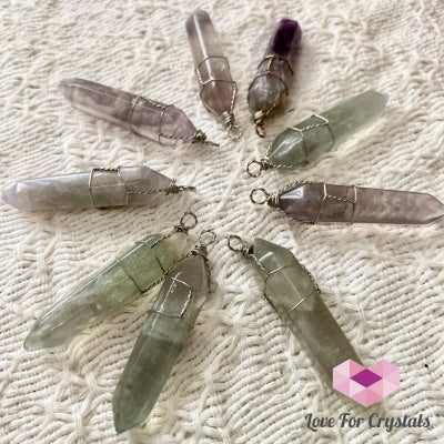 Fluorite Wire Wrapped Point Pendant (Silver Plated)