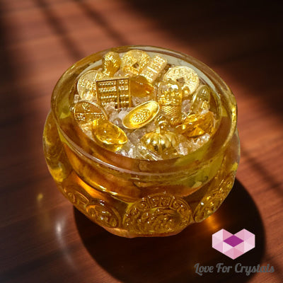 Golden Wealth Bowl (4cm Liuli Glass) Activated by Audrey (Pre-Order!) 4cm Bowl with chips and charms Bowl