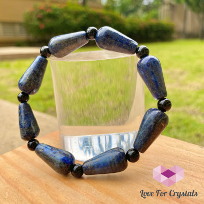 Lapis Lazuli Pear Bracelet With Black Onyx
