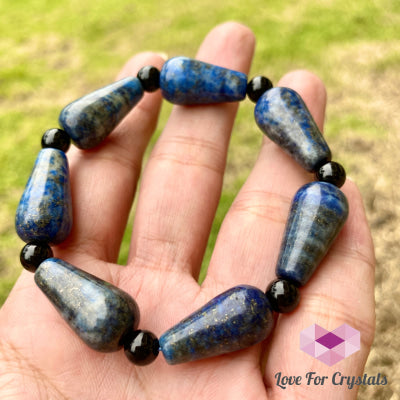 Lapis Lazuli Pear Bracelet With Black Onyx 6.5