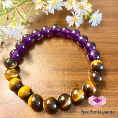 Leo Zodiac Remedy Bracelet (Tigers Eye & Amethyst) Enhancement Series 6.5 (Large)