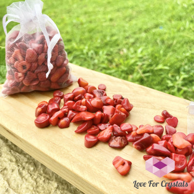 Red Coral Crystal Chips In A Bag Tumbled