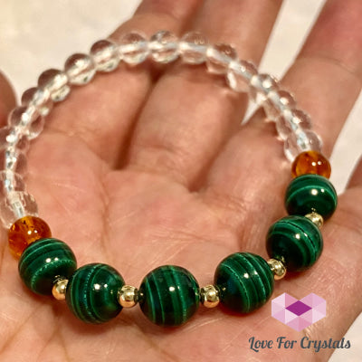 Success Bracelet (Malachite Clear Quartz Amber With 14K Gold Filled Beads Bracelets