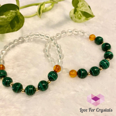 Success Bracelet (Malachite Clear Quartz Amber With 14K Gold Filled Beads Bracelets