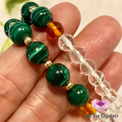 Success Bracelet (Malachite Clear Quartz Amber With 14K Gold Filled Beads 7.0 Bracelets