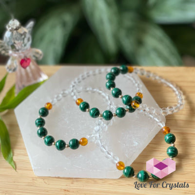 Success Bracelet (Malachite Clear Quartz Amber With 14K Gold Filled Beads Bracelets