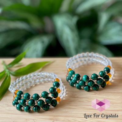 Success Bracelet (Malachite Clear Quartz Amber With 14K Gold Filled Beads Bracelets
