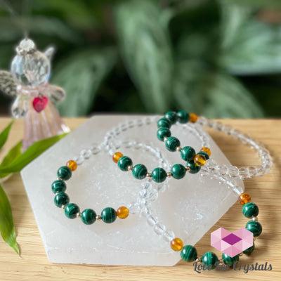 Success Bracelet (Malachite Clear Quartz Amber With 14K Gold Filled Beads Bracelets