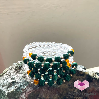 Success Bracelet (Malachite Clear Quartz Amber With 14K Gold Filled Beads Bracelets