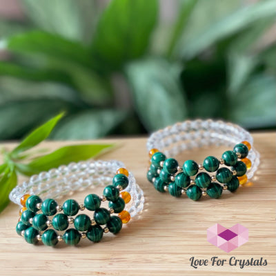 Success Bracelet (Malachite Clear Quartz Amber With 14K Gold Filled Beads Bracelets