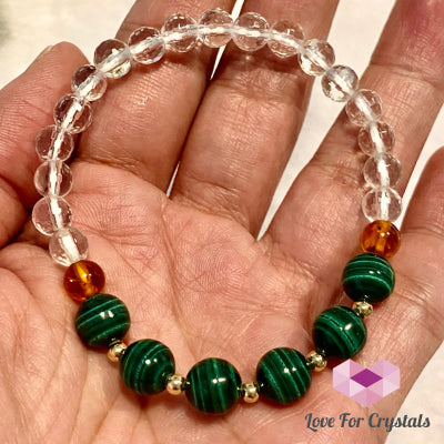 Success Bracelet (Malachite Clear Quartz Amber With 14K Gold Filled Beads Bracelets