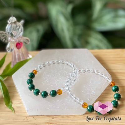 Success Bracelet (Malachite Clear Quartz Amber With 14K Gold Filled Beads Bracelets