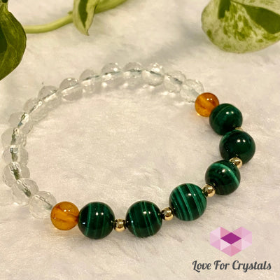 Success Bracelet (Malachite Clear Quartz Amber With 14K Gold Filled Beads Bracelets