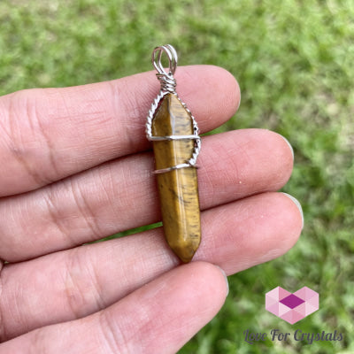 Tigers Eye Wire Wrapped Point Pendant (Silver Plated)