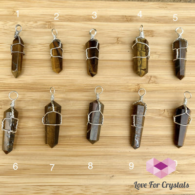 Tigers Eye Wire Wrapped Point Pendant (Silver Plated) Photo 1