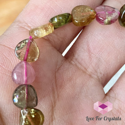 Watermelon Tourmaline Heart Crystal Bracelet (Brazil) (4 To 6Mm Heart)