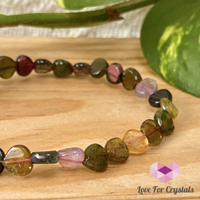 Watermelon Tourmaline Heart Crystal Bracelet (Brazil) (4 To 6Mm Heart)