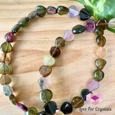 Watermelon Tourmaline Heart Crystal Bracelet (Brazil) (4 To 6Mm Heart)