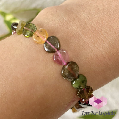 Watermelon Tourmaline Heart Crystal Bracelet (Brazil) (4 To 6Mm Heart)