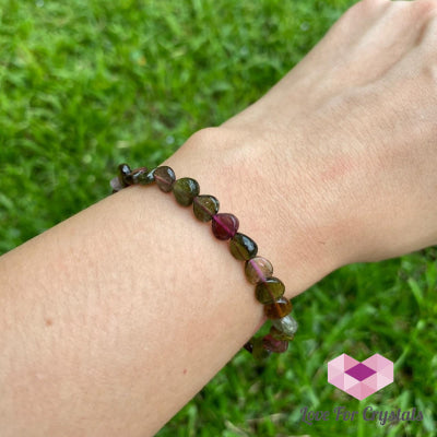 Watermelon Tourmaline Heart Crystal Bracelet (Brazil) (4 To 6Mm Heart)