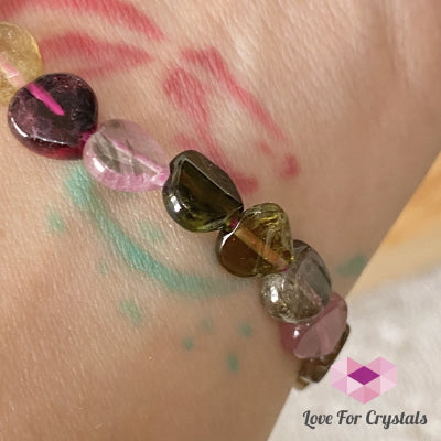 Watermelon Tourmaline Heart Crystal Bracelet (Brazil) (4 To 6Mm Heart)